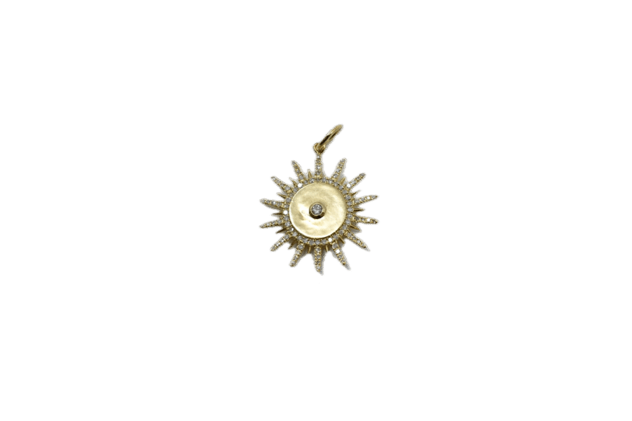 14K Gold Diamond Sunburst Charm