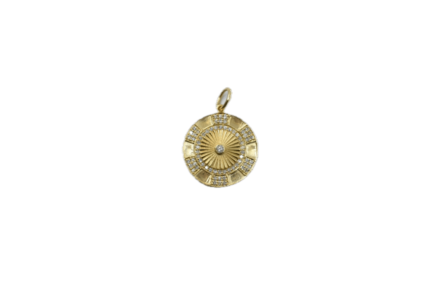 14K Gold Diamond Fluted Center Disc Charm
