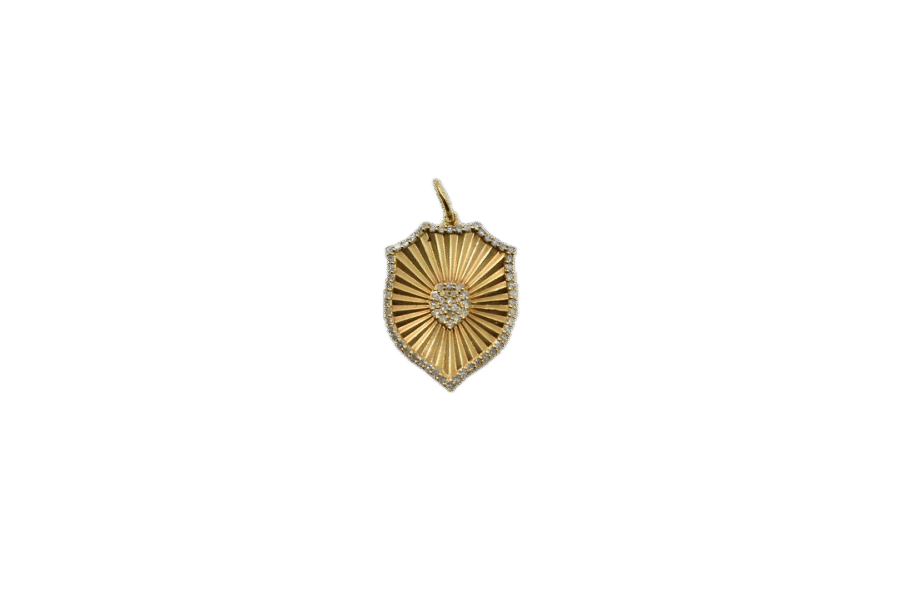 14K Gold Diamond Fluted Shield Charm
