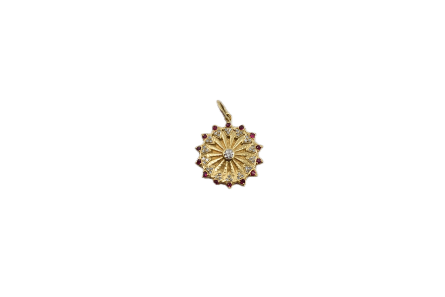 14K Gold Diamond & Ruby Disc Charm