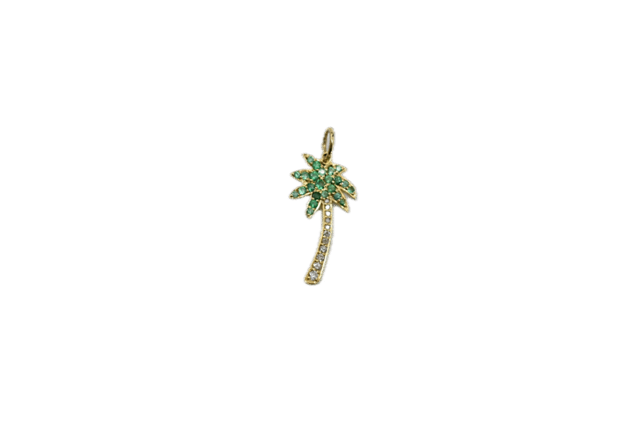 14K Gold Diamond & Emerald Palm Tree Charm