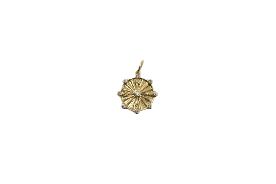 14K Gold Diamond Compass Disc Charm
