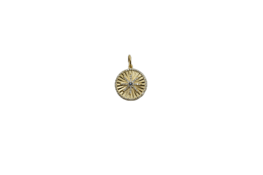 14K Gold Diamond & Sapphire Fluted Disc Charm