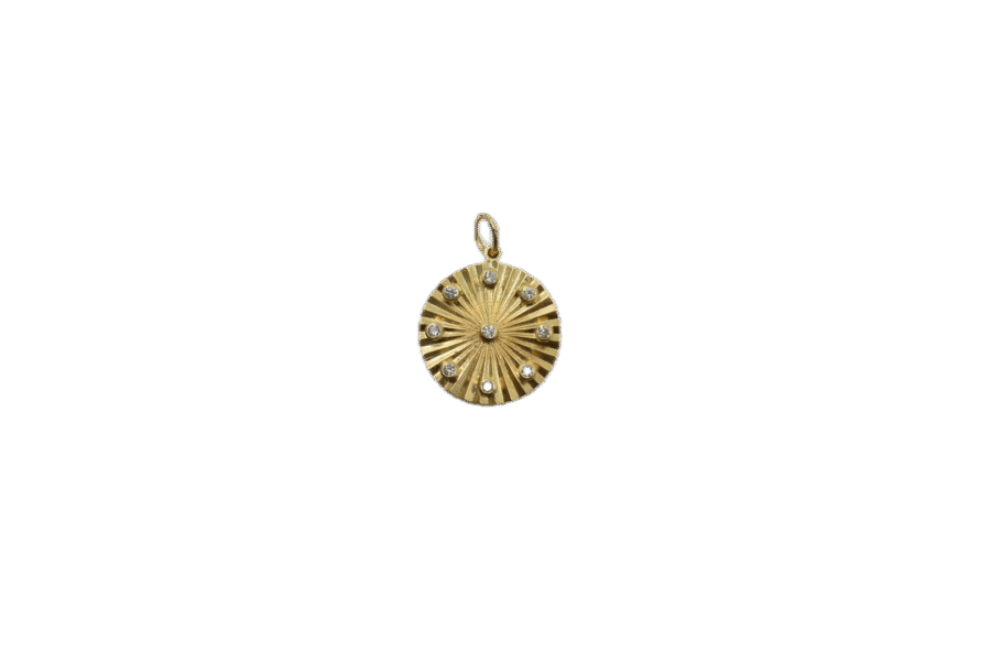 14K Gold Diamond Fluted Disc Charm