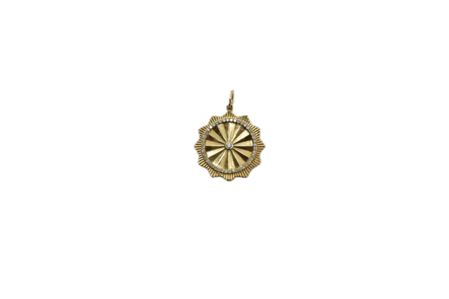 14K Gold Diamond Fluted Disc Charm