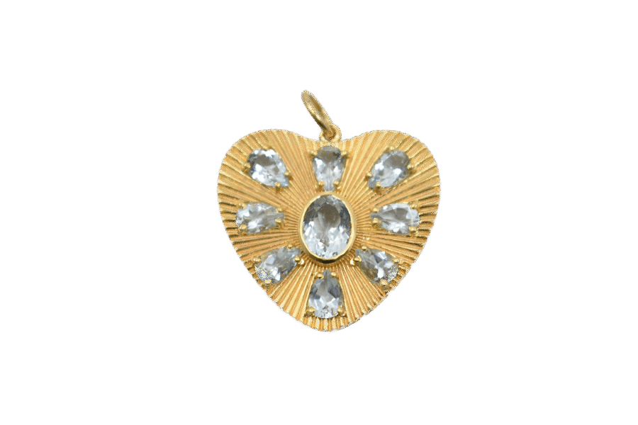 14K Gold Aquamarine Heart Charm