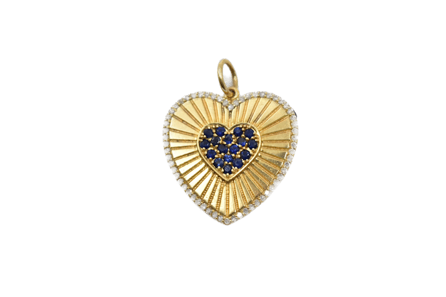 14K Gold Sapphire & Diamond Heart Charm