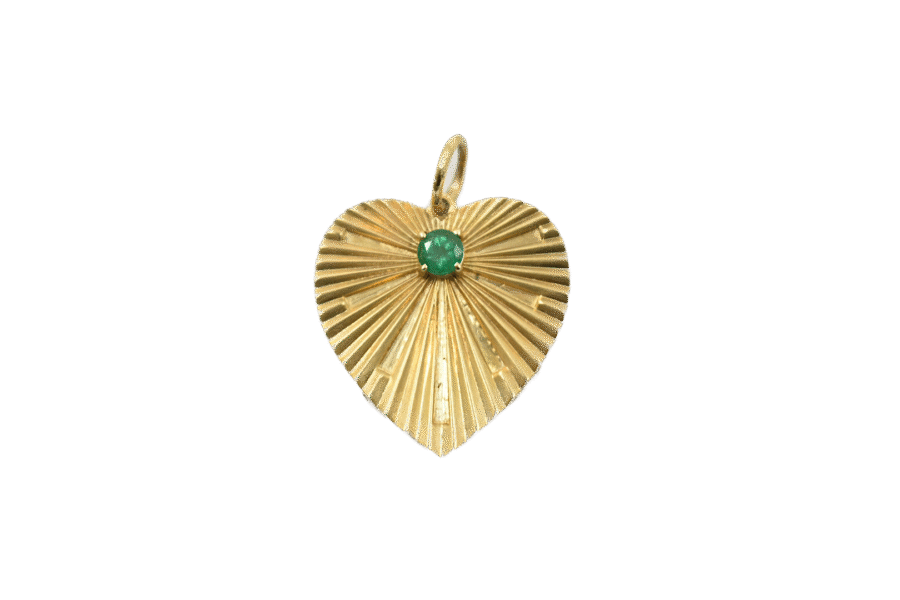 14K Gold Single Emerald Fluted Heart Charm