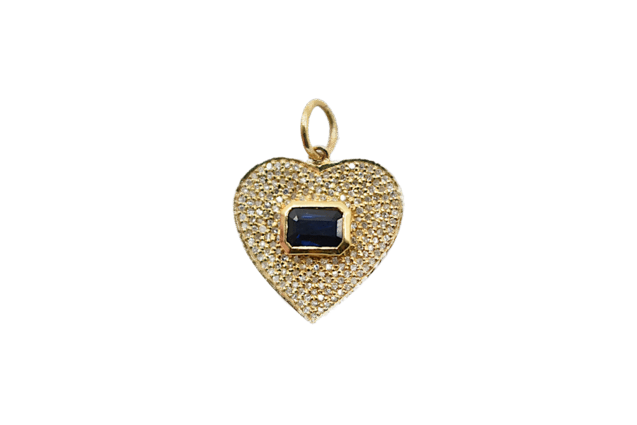 14K Gold Sapphire Octagon & Diamond Heart