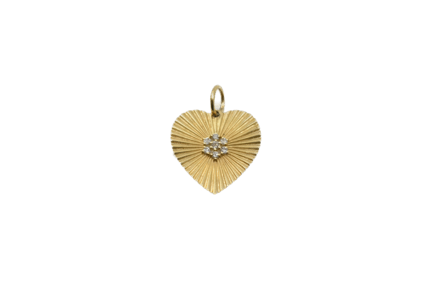 14K Gold Diamond Flower Fluted Heart Charm