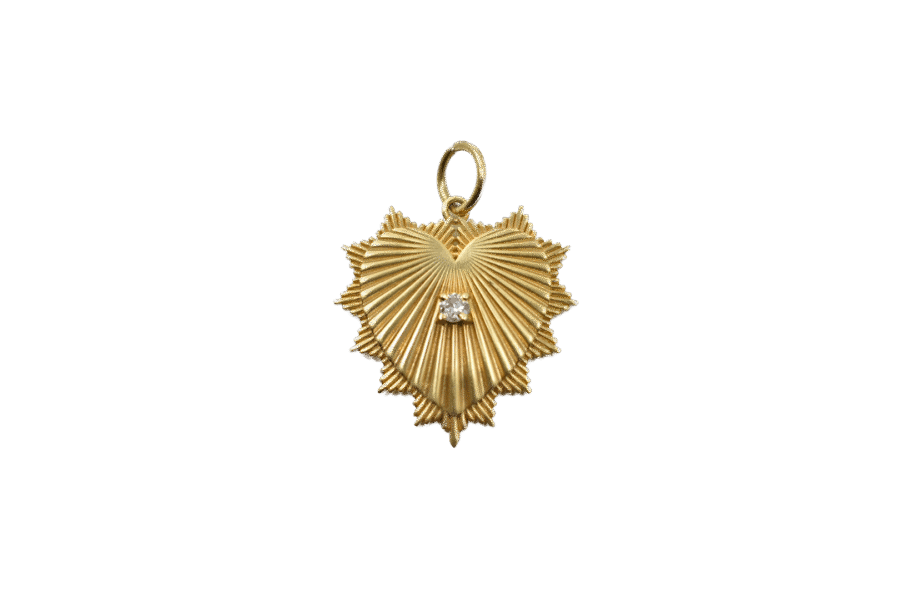 14K Gold Single Diamond Fluted Heart Charm