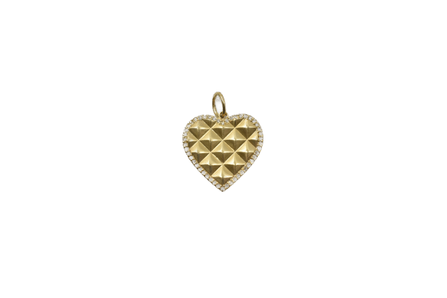 14K Gold Diamond Tile Pattern Heart Charm