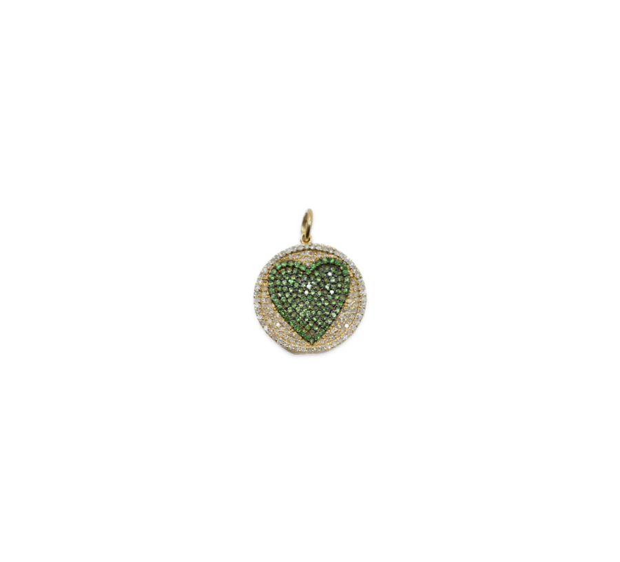 14K Emerald & Diamond Imprinted Heart Charm