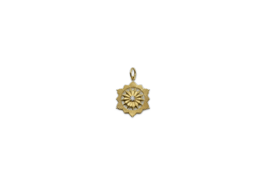 14K Gold Diamond Fluted Hexagonal Disc Charm