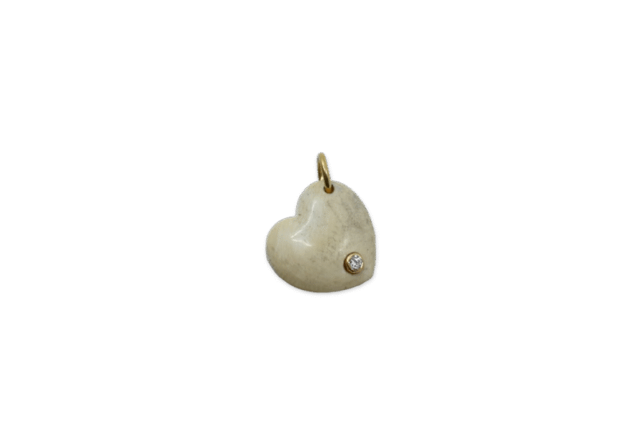 14K Gold Single Diamond Bone Heart Charm