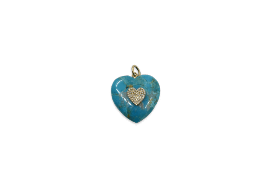 14K Gold Pavé Diamond Large Turquoise Heart Charm