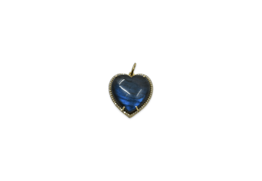 14K Gold Diamond Labradorite Heart Charm