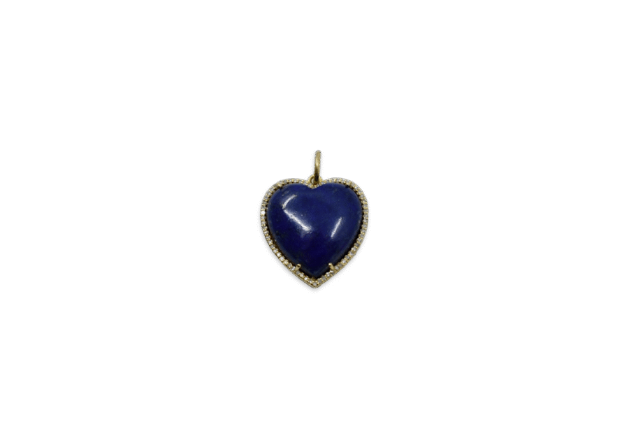 14K Gold Diamond Lapis Heart Charm