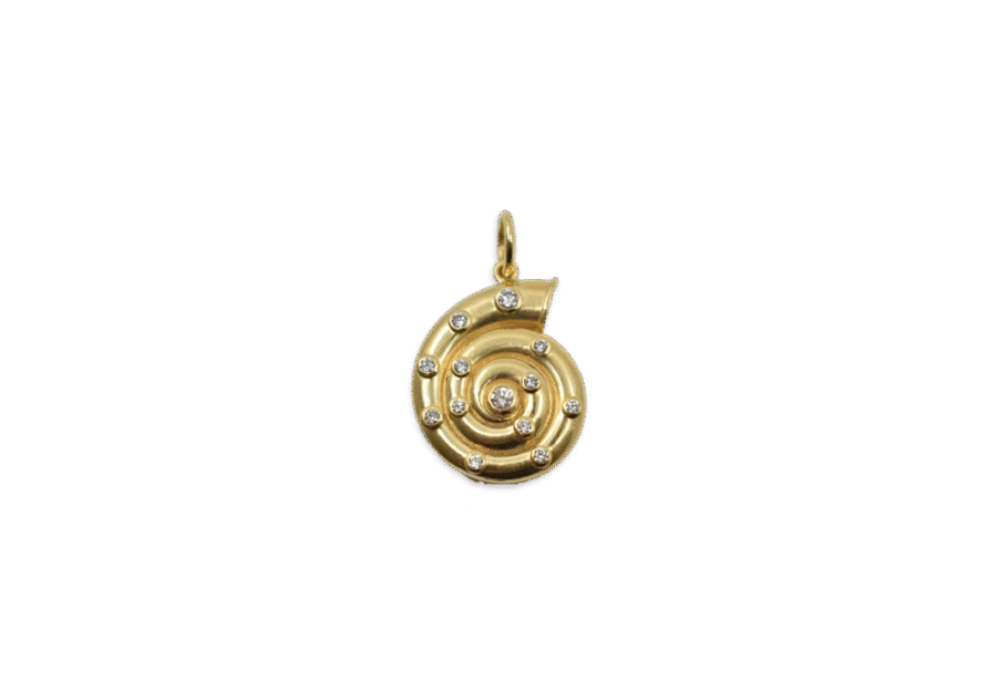 14K Gold Diamond Sea Snail Charm