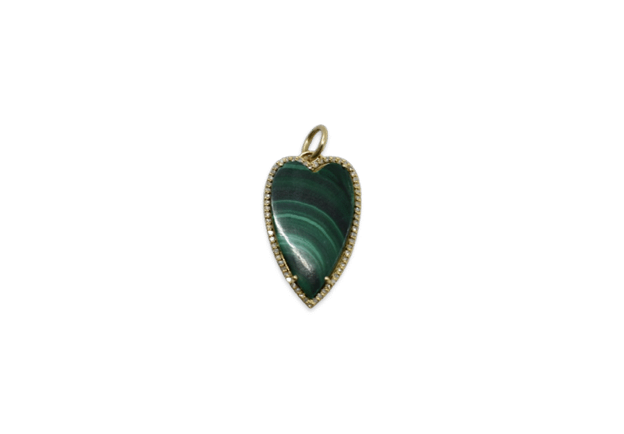 14K Gold Diamond Elongated Stone Heart Charm