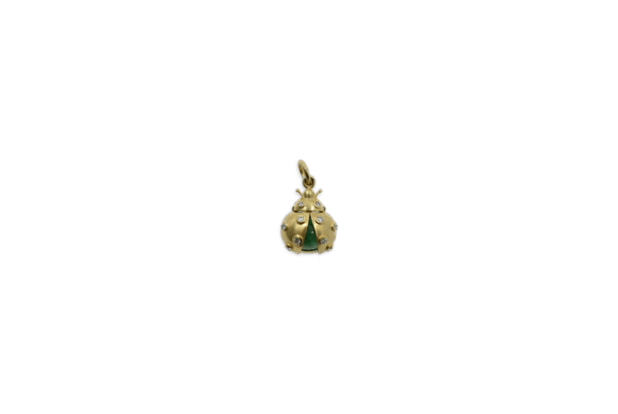 14K Gold Diamond & Emerald Articulated Ladybug Charm