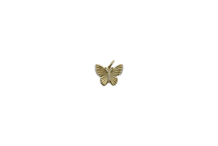 14K Gold Diamond Fluted Butterfly Charm