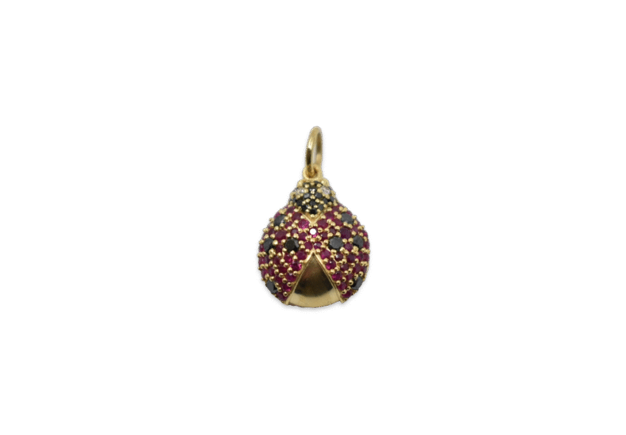 14K Gold Black Diamond & Ruby Ladybug Charm