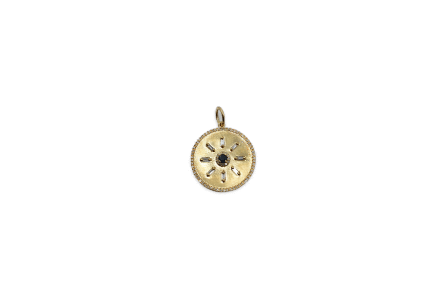 14K Diamond Baguette & Sapphire Disc Charm
