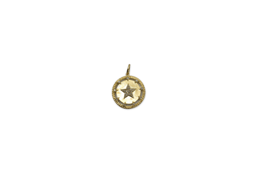 14K Gold Diamond Star Disc Charm
