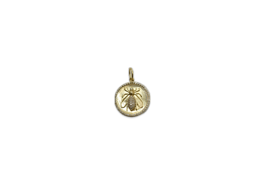 14K Gold Diamond Bee Disc Charm