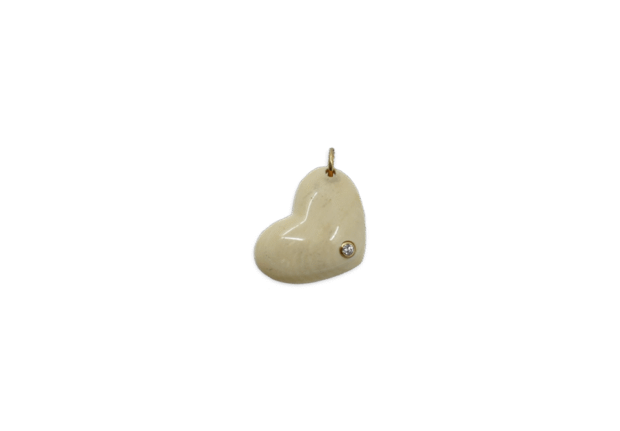 14K Gold Single Diamond Widened Bone Heart Charm