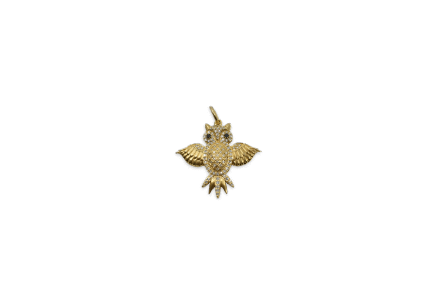 14K Gold Diamond & Sapphire Owl Charm