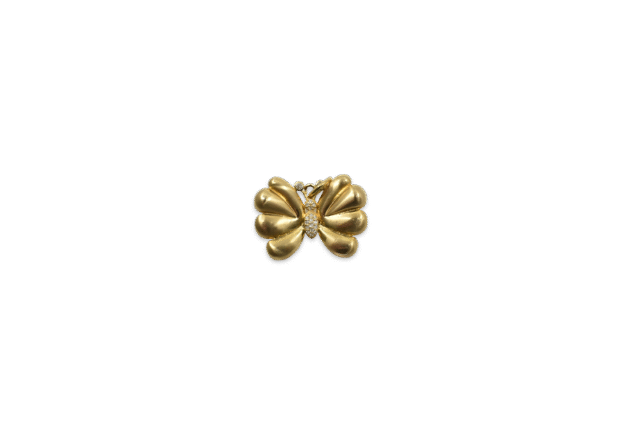 14K Gold Diamond Puffy Butterfly Charm
