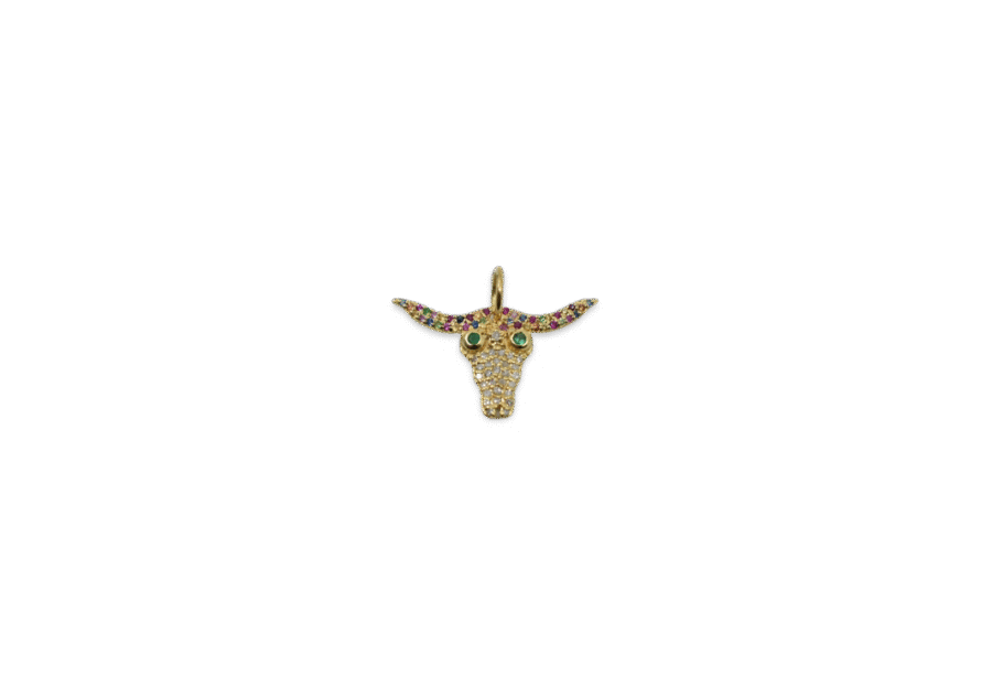 14K Gold Diamond Multi Sapphire Longhorn Bull Charm