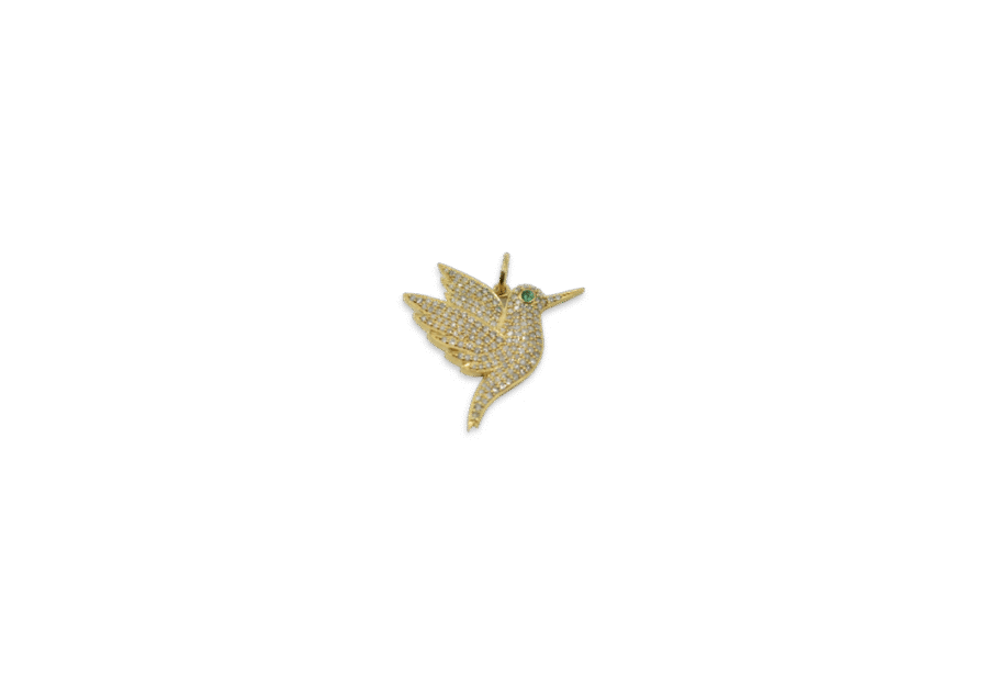 14K Gold Pavé Diamond & Emerald Bird Charm