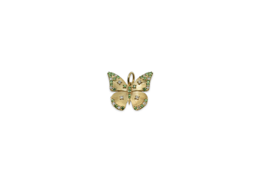 14K Gold Diamond & Emerald Butterfly Charm
