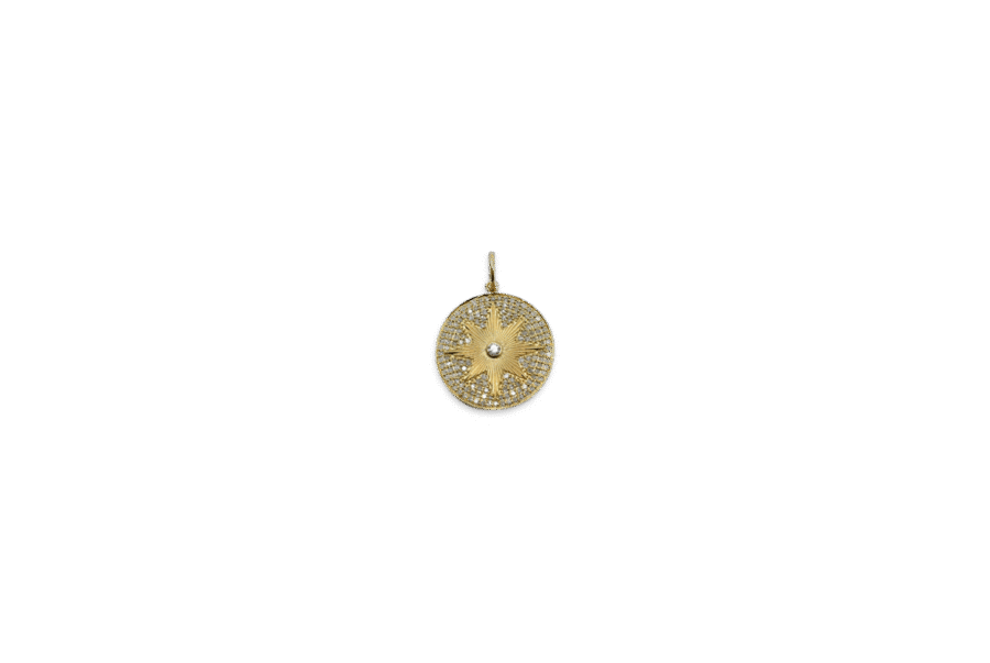 14K Gold Pavé Diamond Starburst Disc Charm