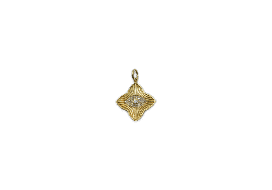 14K Gold Diamond Fluted Star Evil Eye Charm