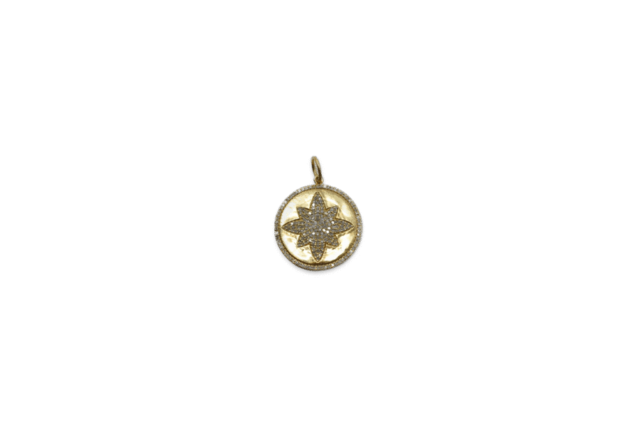 14K Gold Pavé Diamond Curved Starburst Disc Charm