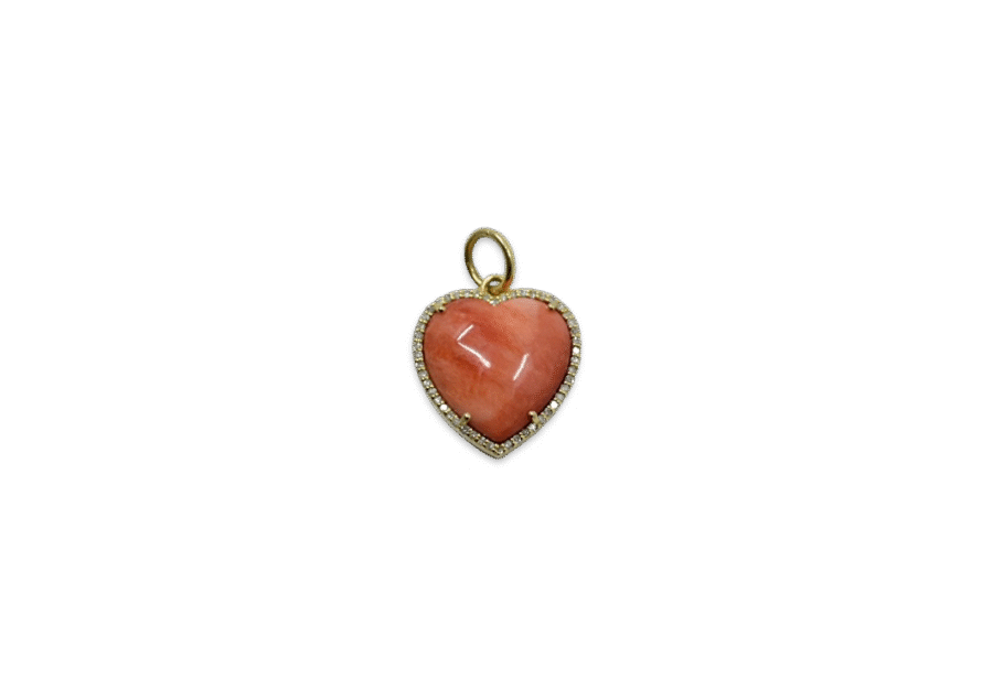 14K Gold Diamond Orange Shell Heart Charm