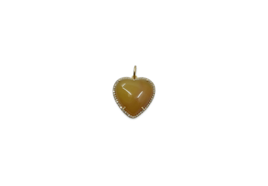 14K Gold Diamond Yellow Agate Heart Charm
