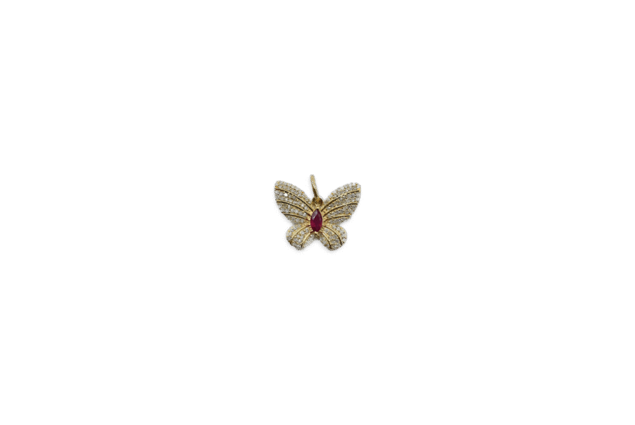 14K Gold Diamond & Ruby Butterfly Charm