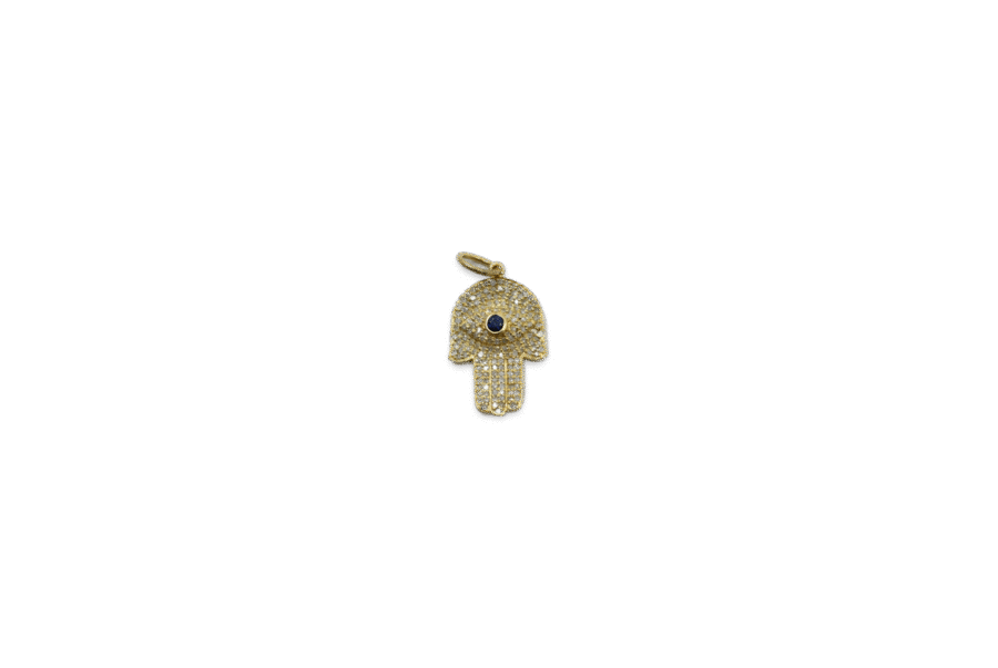 14K Pavé Diamond & Sapphire Evil Eye Hamsa Charm