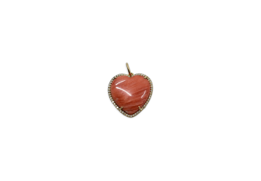 14K Gold Diamond Large Orange Shell Heart Charm