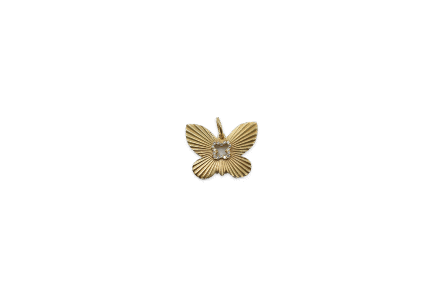 14K Gold Diamond Fluted Butterfly Charm
