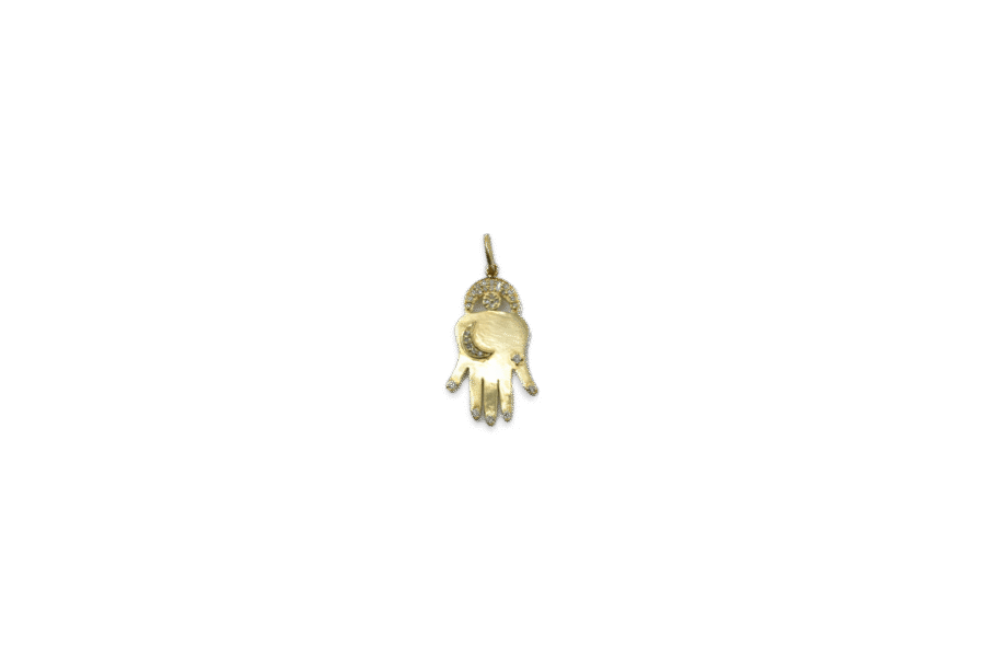 14K Gold Diamond Moon & Star Hamsa Charm