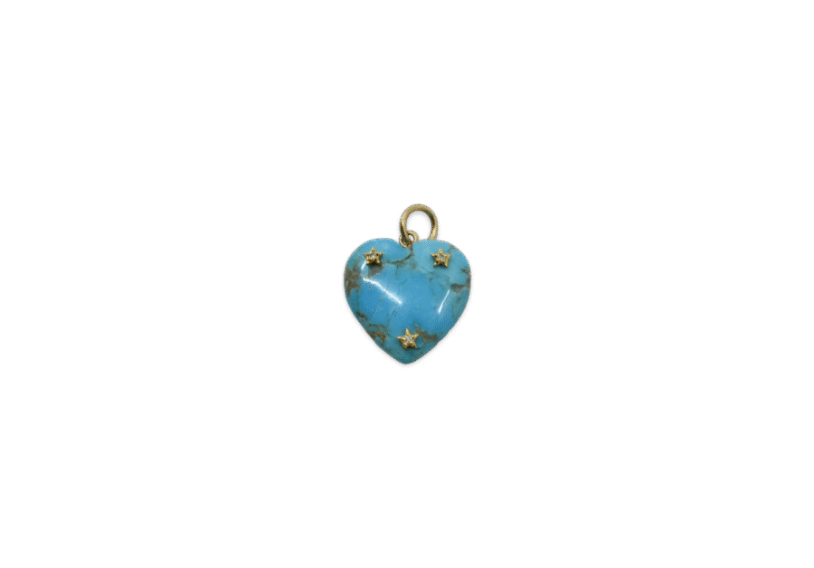 14K Gold Three-Star Diamond Stone Heart Charm