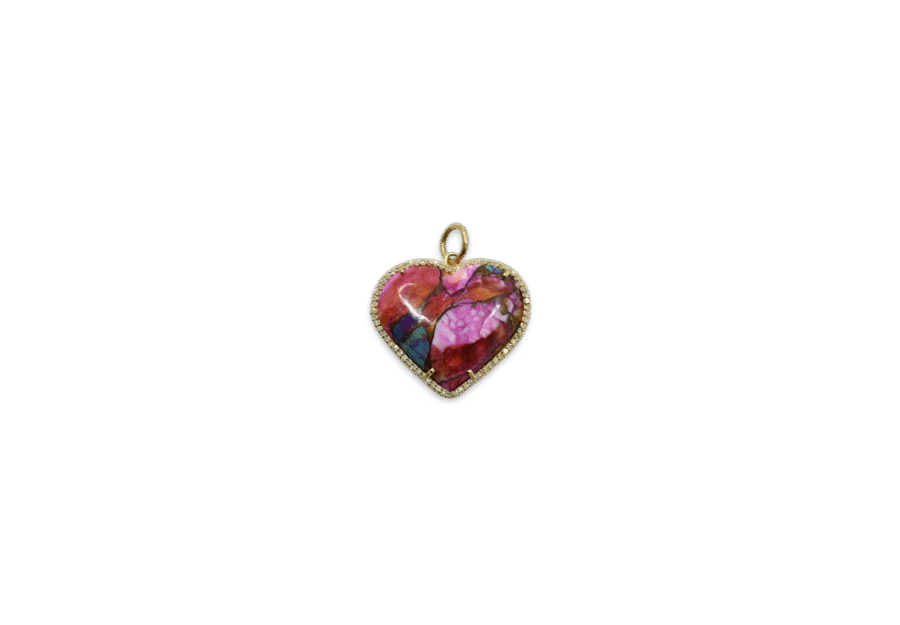 14K Gold Diamond Turquoise & Pink Shell Mix Heart Charm