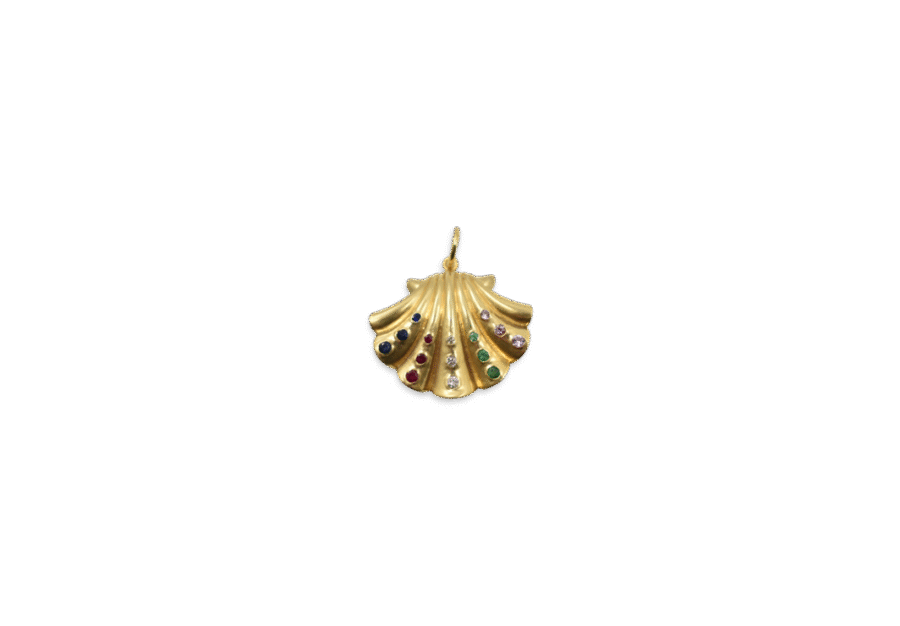 14K Gold Diamond Multicolor Fluted Shell Charm