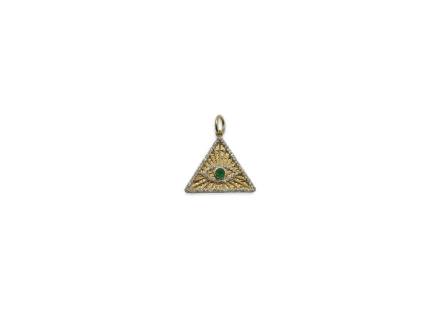 14K Gold Diamond & Emerald Triangle Evil Eye Charm